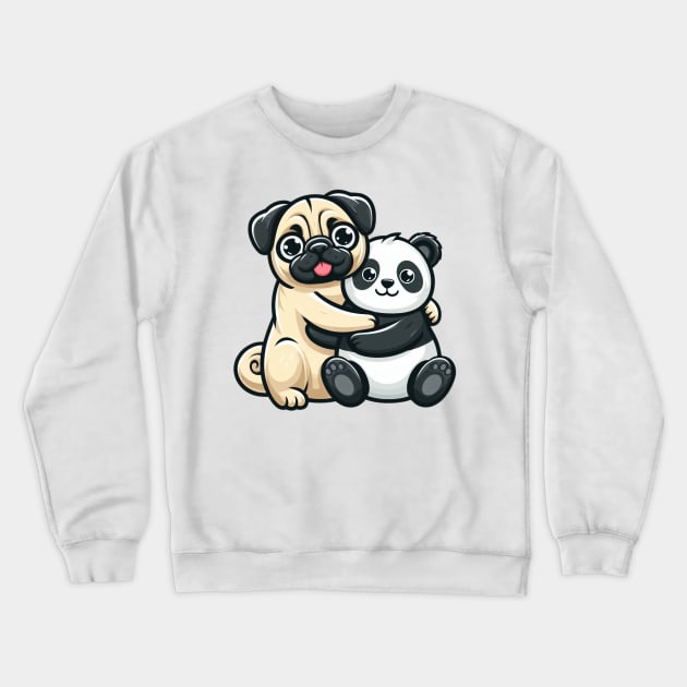 Pug and Panda are Animal Pals Crewneck Sweatshirt by Shawn's Domain